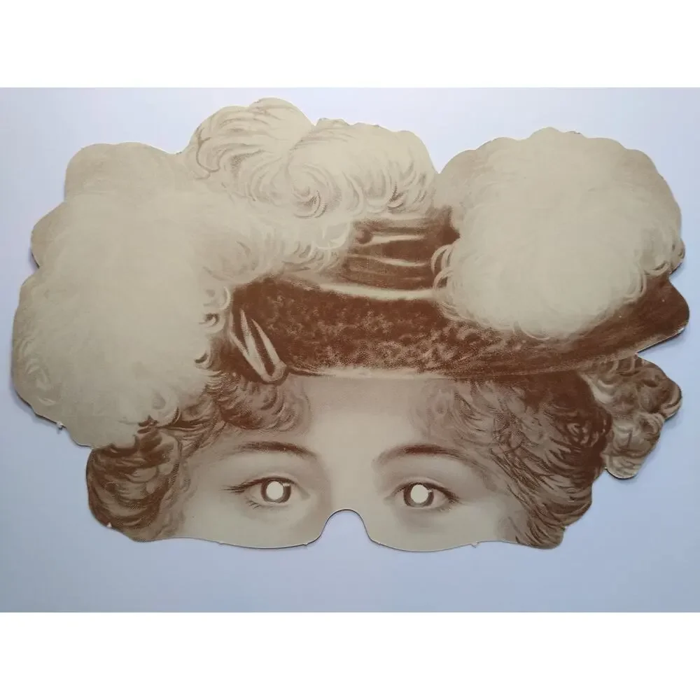 Vintage Victorian Edwardian Woman Feather Hat Eye Mask Costume Theater